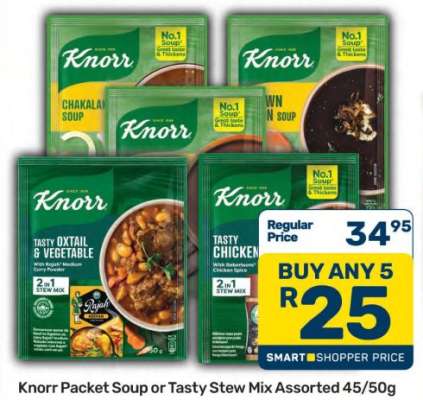 Knorr Packet Soup or Tasty Stew Mix Assorted 45/50g