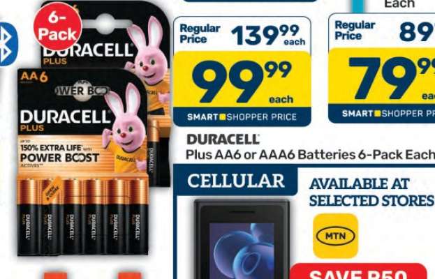 DURACELL Plus AA6 or AAA6 Batteries 6-Pack Each