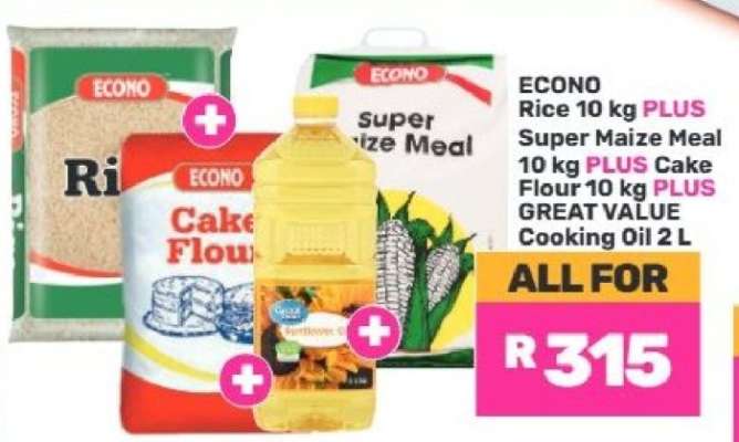 ECONO Rice, Super Maize Meal, Cake Flour, GREAT VALUE Cooking Oil