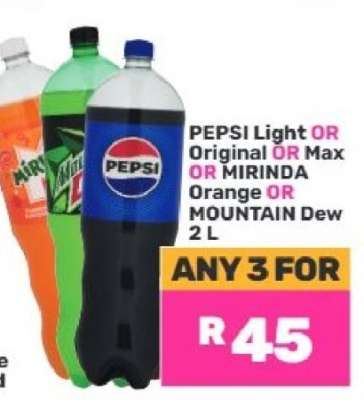 PEPSI Light OR Original OR Max OR MIRINDA Orange OR MOUNTAIN Dew 2 L