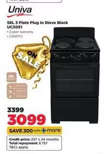 Univa 58L 3 Plate Plug In Stove Black UC3051