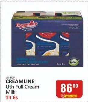 CREAMLINE Uth Full Cream Milk 1lt 6s