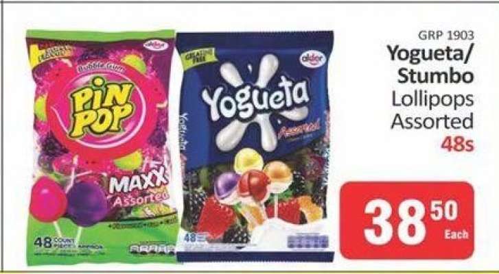 Yogueta/Stumbo Lollipops Assorted 48s