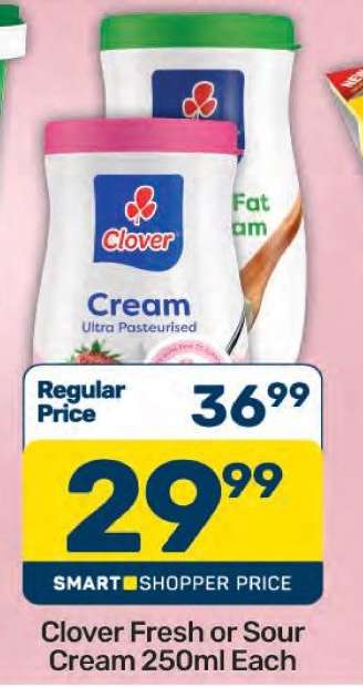 Clover Fresh or Sour Cream 250ml Each