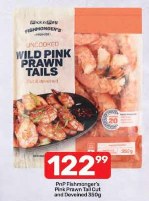 PnP Fishmonger's Pink Prawn Tail Cut and Deveined 350g