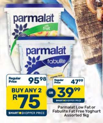Parmalat Low Fat or Fabulite Fat Free Yoghurt Assorted 1kg