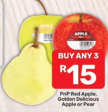 PnP Red Apple, Golden Delicious Apple or Pear