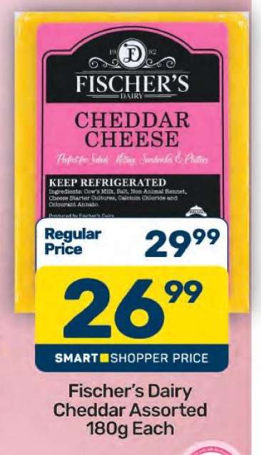 Fischer’s Dairy Cheddar Assorted 180g Each