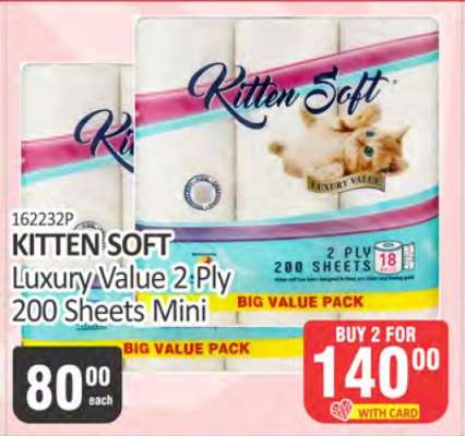 KITTEN SOFT Luxury Value 2 Ply 200 Sheets Mini