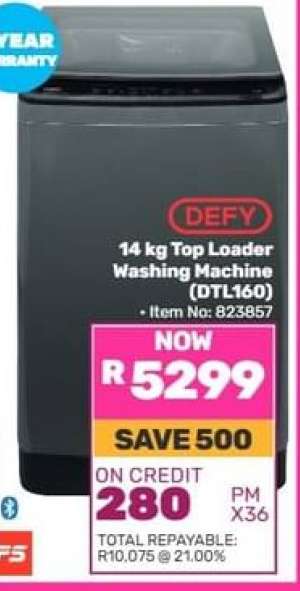 DEFY 14 kg Top Loader Washing Machine (DTL160)