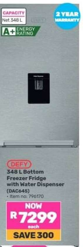 Defy 348L Bottom Freezer Fridge With Water Dispenser DAC645