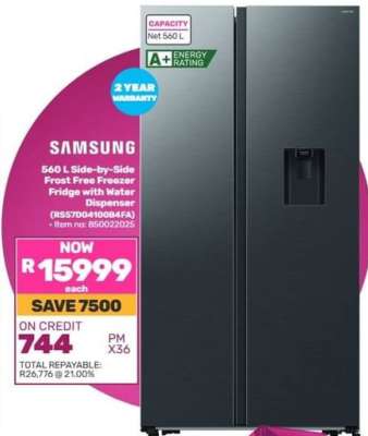 Samsung 560 L Side-by-Side Frost Free Freezer Fridge with Water Dispenser