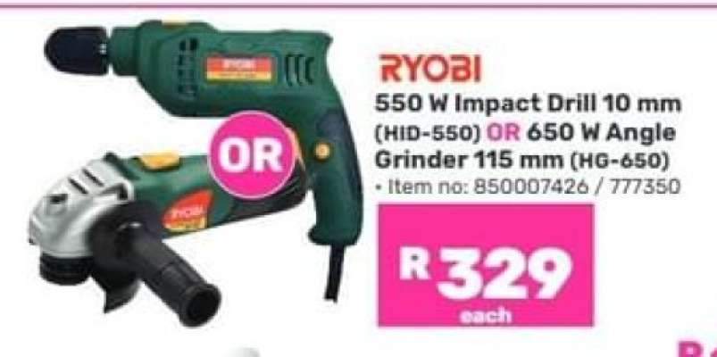 RYOBI 550 W Impact Drill 10 mm OR 650 W Angle Grinder 115 mm