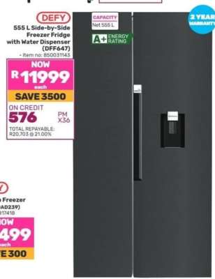 DEFY 555 L Side-by-Side Freezer Fridge with Water Dispenser (DFF647)