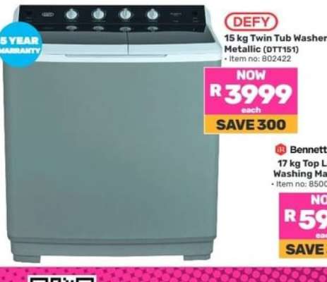 DEFY 15 kg Twin Tub Washer Metallic (DTT151)