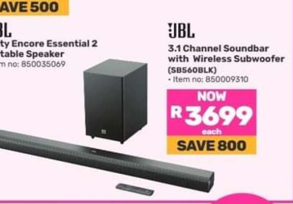JBL 3.1 Channel Soundbar with Wireless Subwoofer (SB560BLK)