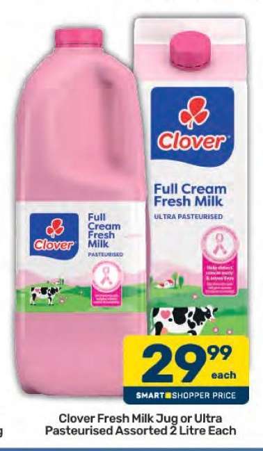 Clover Fresh Milk Jug or Ultra Pasteurised Assorted 2 Litre Each
