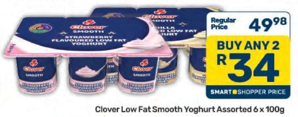 Clover Low Fat Smooth Yoghurt Assorted 6 x 100g