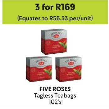 FIVE ROSES Tagless Teabags 102's
