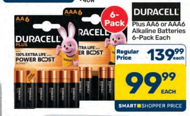Duracell Plus AA6 or AAA6 Alkaline Batteries 6-Pack