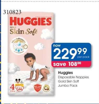 Huggies Disposable Nappies Gold Skin Soft Jumbo Pack