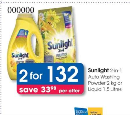 Sunlight 2-in-1 Auto Washing Powder 2 kg or Liquid 1.5 Litres