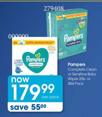 Pampers Complete Clean or Sensitive Baby Wipes 336- or 384-Pack
