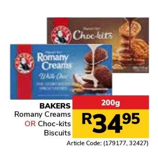 BAKERS Romany Creams or Choc-kits Biscuits