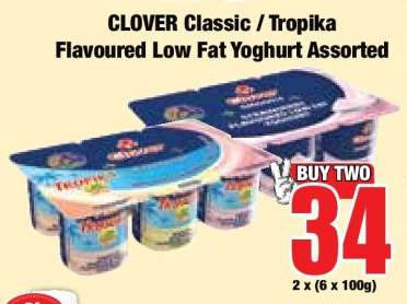 CLOVER Classic / Tropika Flavoured Low Fat Yoghurt Assorted