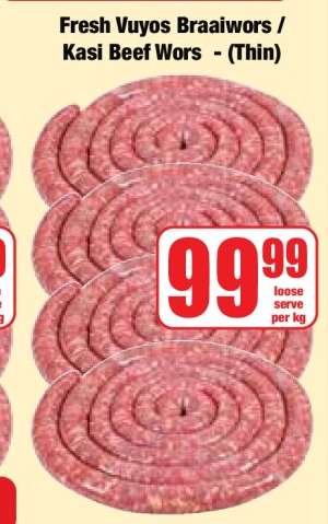 Fresh Vuyos Braaiwors / Kasi Beef Wors - (Thin)