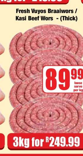 Fresh Vuyos Braaiwors / Kasi Beef Wors (Thick)