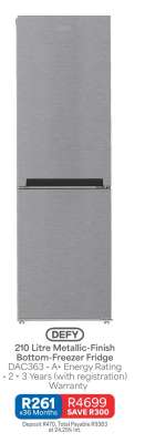 DEFY 210 Litre Metallic-Finish Bottom-Freezer Fridge