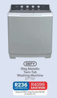 DEFY 15kg Metallic Twin-Tub Washing Machine DTT151