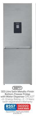 Defy 323 Litre Satin Metallic-Finish Bottom-Freezer Fridge
