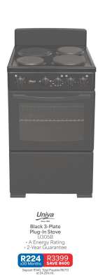 Univa Black 3-Plate Plug-in Stove