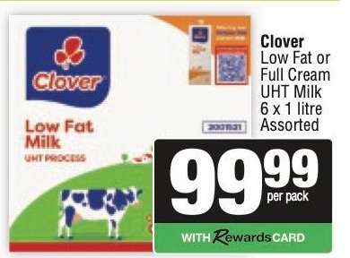 Clover Low Fat or Full Cream UHT Milk