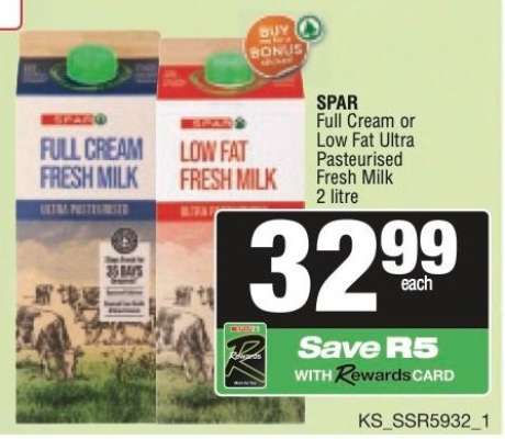SPAR Full Cream or Low Fat Ultra Pasteurised Fresh Milk