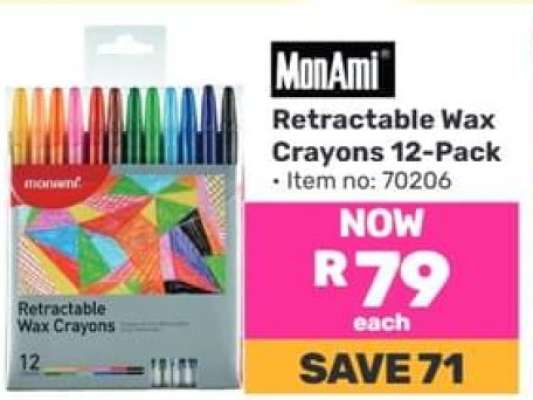 Monami Retractable Wax Crayons 12 Pack