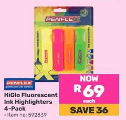 HiGlo Fluorescent Ink Highlighters 4-Pack