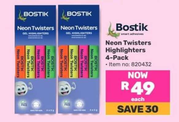 Bostik Neon Twisters Highlighters 4-Pack