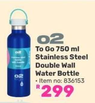 o2 To Go 750 ml Stainless Steel Double Wall Water Bottle