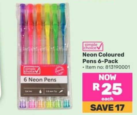 Neon Coloured Pens 6-Pack