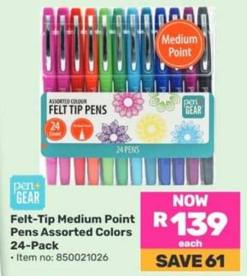 Felt-Tip Medium Point Pens Assorted Colors 24-Pack