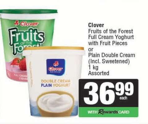 Clover Fruits of the Forest Full Cream Yoghurt or Plain Double Cream