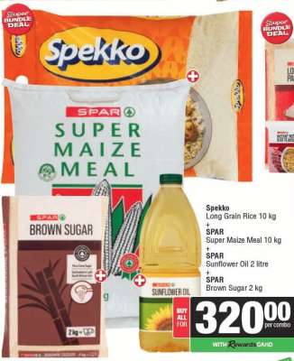 Spekko, SPAR Super Maize Meal, SPAR Sunflower Oil, SPAR Brown Sugar