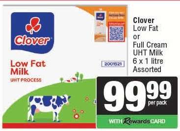 Clover Low Fat or Full Cream UHT Milk