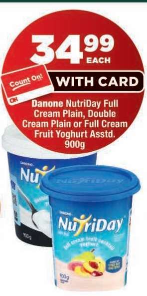 Danone NutriDay Full Cream Plain, Double Cream Plain or Full Cream Fruit Yoghurt Asstd.