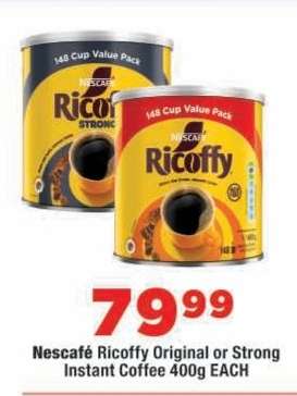 Nescafé Ricoffy Original or Strong Instant Coffee 400g EACH