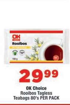 OK Choice Rooibos Tagless Teabags 80's PER PACK