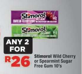 Stimorol Wild Cherry or Spearmint Sugar Free Gum 10's